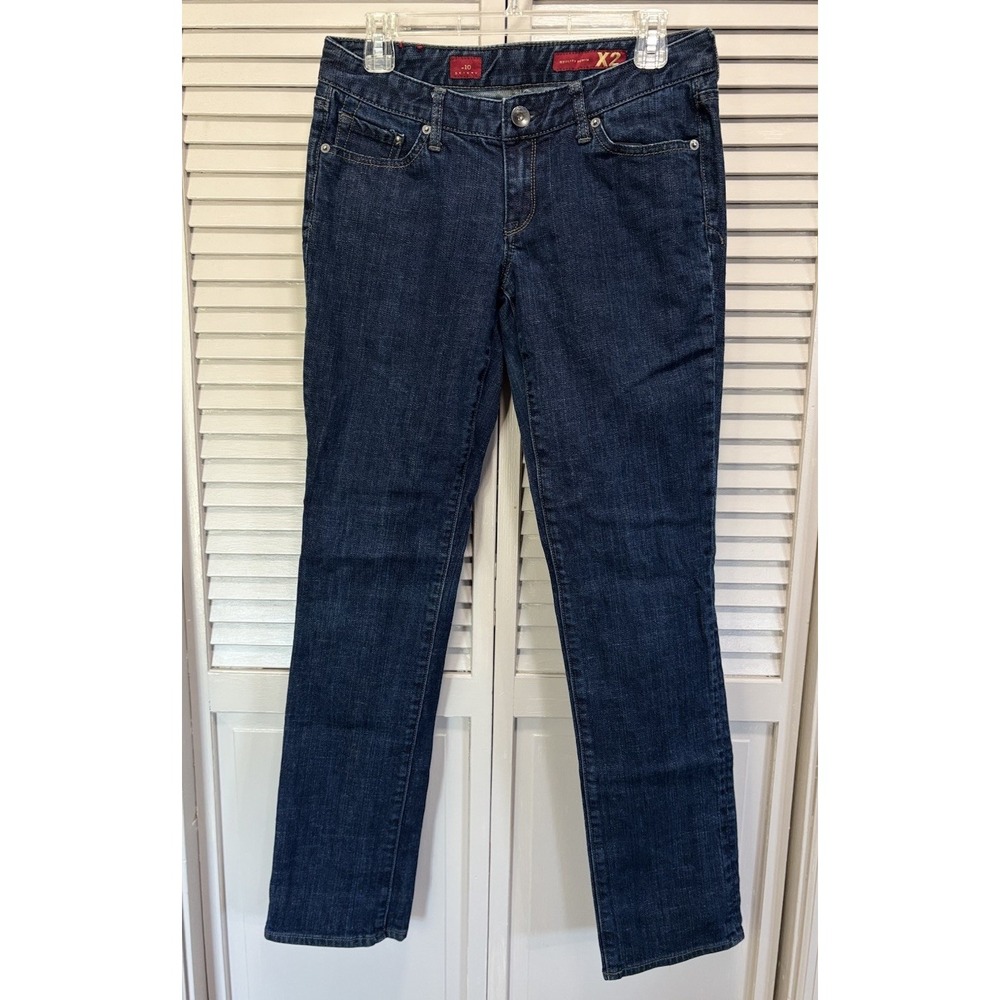 X2 Skinny Dark Wash Denim Jeans Low Rise Size 6 Long Zip Logo